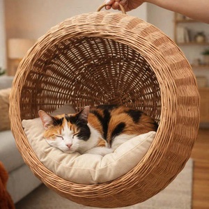 NATURAL RATTAN PET BED WITH <b>CUSHION</b> FOR <b>SMALL</b> PETS - Product Image 5