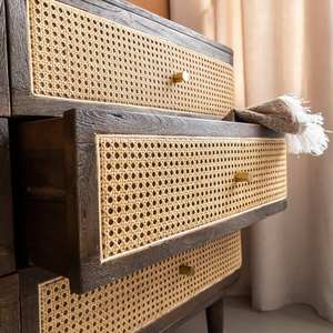 Commode Vandana Ultra Optima à 6 tiroirs en bois de manguier et cannage - Product Image 6