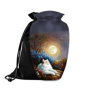 Urnes funéraires personnalisées pour cendres humaines, motif chat, style européen/américain, écologiques, avec décor floral et lunaire, 10 pouces - Product Image 3