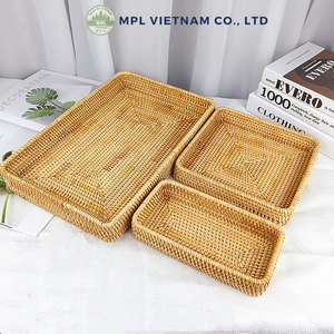 Plateaux de service écologiques tissés à la main à un seul niveau en rotin naturel pour le stockage des boissons et des aliments dans la cuisine - Product Image 5