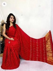 Sari Tradicional Indio Bandhej con Pallu Lagdi para Bodas y Fiestas - Product Image 2