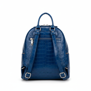 Zarina Wear Womens Navy Pebbled Leather <b>Backpack</b> Water Resistant Custom Brand Gold Hardware Front Zip Pocket | OEM/ODM - Product Image 2