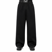 Pantalon de jogging unisexe noir à jambe large pour homme, taille élastique, poches latérales, idéal pour le printemps, 100 % coton, écologique et respirant