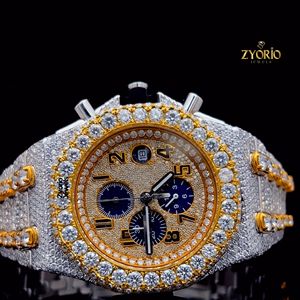 Montre chronographe de luxe en moissanite glacée unisexe, entièrement sertie de diamants, mouvement à quartz en acier inoxydable, résistante à l'eau, style hip-hop - Product Image 1