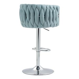Set di 2 Sgabelli da Bar Moderni Girevoli a 360 Gradi con Rivestimento in Tessuto, Altezza Regolabile, Schienale Intrecciato e Poggiapiedi Argento - Product Image 5