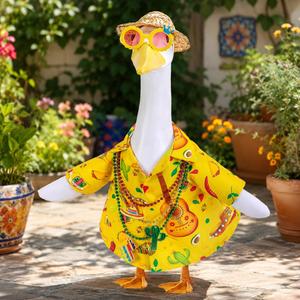 <b>Mexican</b> Fiesta <b>Costume</b> Yellow Shirt Straw Hat Sunglasses Bead Necklace Porch Goose Statue Yard Decoration - Product Image 2