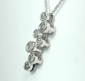 Round Simulated Diamond Bezel Journey Pendant <b>Necklace</b> In 14K White Gold Plated - Product Image 4
