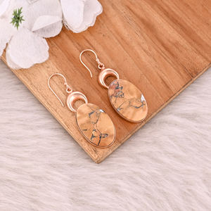 Boucles d'oreilles plaquées or rose à la mode, avec pierres précieuses Malinga Jasper, style bohème, vente en gros, fabricant - Product Image 3