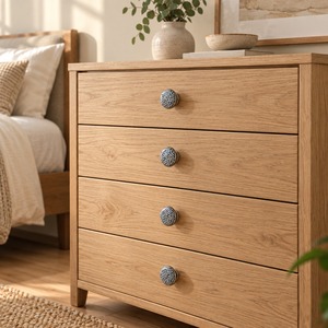 SHUBHAM Blue White Ceramic Cabinet <b>Knob</b> with Botanical Leaf Design <b>Silver</b> Metal Base Decorative <b>Drawer</b> Dresser Wardrobe - Product Image 5