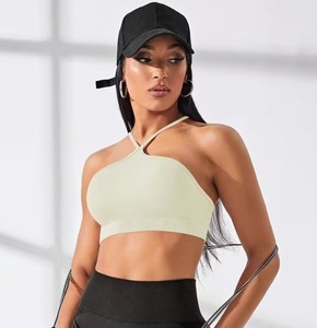 Ladies Seamless Halter Neck Active <b>Top</b> Thin Strap Straight Back Exercise Brassiere High <b>Compression</b> Workout Vest Vendor - Product Image 1