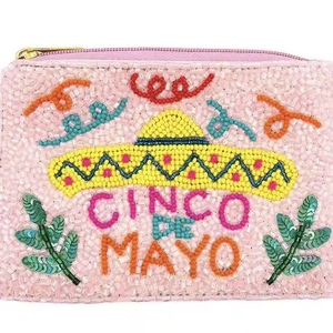 Beaded embroidery coin pouch for women girls mini zipper coin purse black <b>sequins</b> <b>red</b> seed beads - Product Image 5