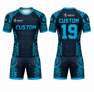 Vente en gros d'uniformes de rugby personnalisés, design tribal noir et or, maillot et short de rugby en sublimation pour les équipes - Product Image 4