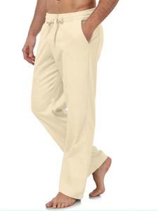 Pantalon décontracté personnalisé pour homme en polyester, coupe droite, couleur unie, avec cordon de serrage, taille mi-haute - Product Image 2