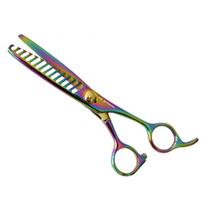 Ciseaux à effiler professionnels pour droitiers avec lames affûtées, design multicolore, vis de réglage dorée, acier inoxydable - Product Image 1