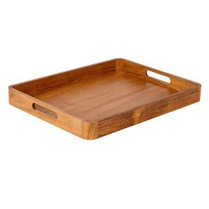 Bandeja de servir de madera de acacia para uso en cocina y comedor, bandeja de servir de madera de acacia natural para alimentos y vajilla. - Product Image 1