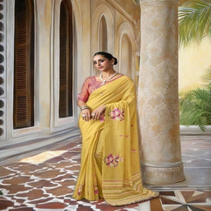 Belle Viscose Coton Imprimé Avec Fantaisie Travail Saree Femme Fabricant De Mode De Surat Au Taux Le Plus Bas - Product Image 1