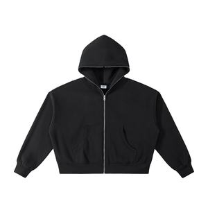 Sudadera con capucha de invierno de estilo urbano, de corte holgado, de punto liso, ecológica, con logotipo personalizado, de algodón polar de alto gramaje, estilo hip-hop, oversize, con cremallera - Product Image 1