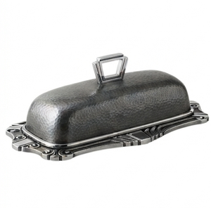 Beurrier en acier inoxydable avec couvercle, finition martelée, design vintage, vaisselle de cuisine, plateau à beurre en métal artisanal - Product Image 2