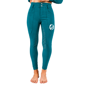 Leggings de equitación para mujer, color verde azulado, cintura alta, elásticos, pantalones de equitación con agarre de silicona en toda la asiento, profesionales - Product Image 1