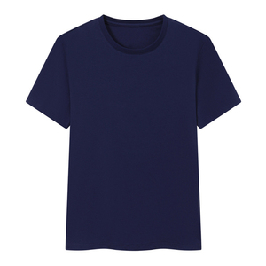 Camiseta de Cuello Redondo Azul Marino para Hombre, Manga Corta, Corte Regular, Informal, Color Sólido, Tejido de Punto Jersey de Algodón - Product Image 1