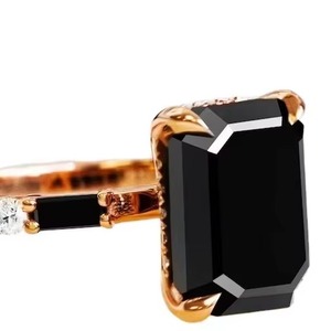 Black <b>Emerald</b> Cut Moissanite <b>Ring</b> 925 Sterling <b>Silver</b> Moissanite Diamond Engagement <b>Ring</b> & Other Diamond Jewelry - Product Image 2