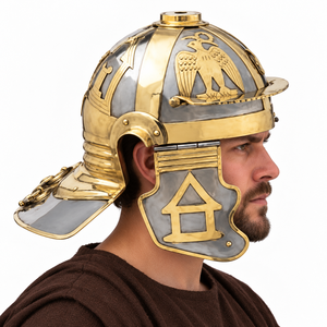 Réplique de casque romain en italique impérial, fabriqué à la main, en acier doux et ferrures en laiton, épaisseur 18 gauge, pour reconstitution historique - Product Image 1