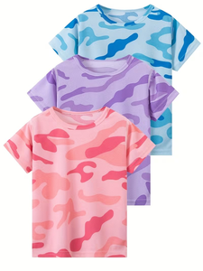 Baby Girls' Knitted Western Print O-Neck Short Sleeve Cotton Blend T-Shirt with Breathable & Quick Dry Features Casual Wear - Product Image 3