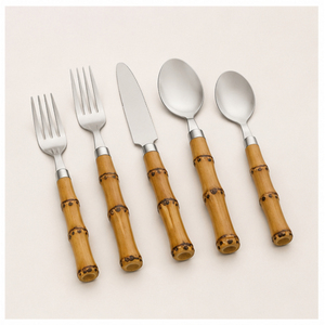 Juego de Cubiertos de Lujo al por Mayor de Acero Inoxidable 304 con Mango de Bambú para Bodas, Restaurantes y Decoración Tropical del Hogar - Product Image 1
