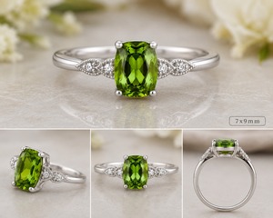 แหวนพลอยเพริดอตทรงเหลี่ยมมรกตแบบฝังหนามเตยจาก Fine Jewellers สำหรับผู้หญิง เหมาะสำหรับเป็นแหวนหมั้นหรือแหวนประจำเดือนเกิดเดือนสิงหาคม - Product Image 3