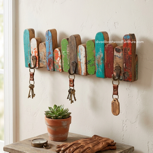 Porte-manteau mural en bois rustique fait main, style antique et vintage, avec 3 crochets, écologique, pour entrée de maison, vente en gros - Product Image 2