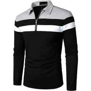 Camiseta Deportiva Casual Tipo Polo con Cierre y Manga Larga en Color de Contraste para Hombre, Talla Grande - Product Image 2