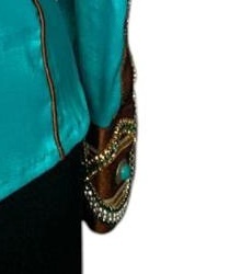 Camisa de seda turquesa estilo western con cuello y puños bordados, blusa de manga larga para espectáculos de vaqueras - Product Image 2