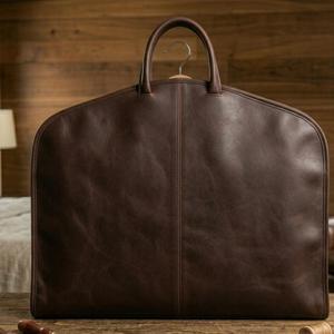 Exquisite Stitching Genuine Leather Classic Luxury Suit Carrier with Protection <b>Heavy</b> <b>Duty</b> Buckle <b>Zipper</b> Closure 1 Compartment - Product Image 4