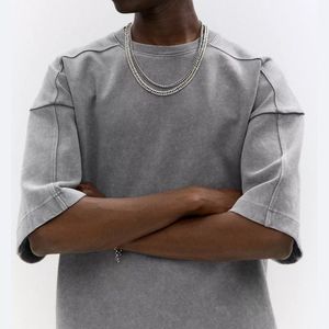 T-shirt en coton épais surdimensionné rétro personnalisé haut de gamme, coupe épaules tombantes, délavé à l'acide, effet soleil éclairé, unisexe - Product Image 2
