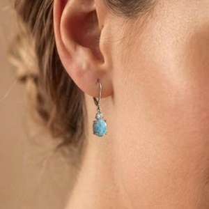 925 Sterling Silver <b>Fine</b> Dangle <b>Earrings</b> with Larimar Oval Cut Gemstone for Weddings Engagements or Anniversaries - Product Image 1