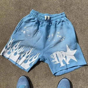 Pantalones Cortos de Algodón para Hombre con Gráfico de Llama Personalizado, Estilo Vintage, Lavado Ácido, con Cordón, Ropa Casual Urbana, Venta al por Mayor, OEM - Product Image 1