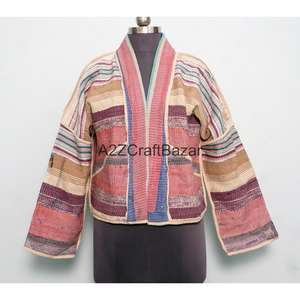 Chaqueta de Cuello Alto con Botones, Hecha a Mano, Reversible, Ecológica, Transpirable, de Secado Rápido, Estilo Vintage Kantha, para Mujer, de Algodón Puro, para Invierno - Product Image 1