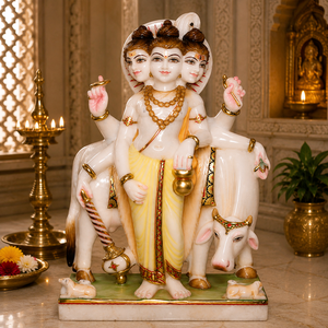 Premium Marble Dattatreya Statue with Cow | Handcrafted White Marble Lord Dattatreya Murti | MALIYAS Jaipur India - Product Image 1