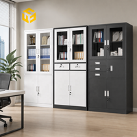 Armoire de rangement métallique à 4 portes avec 2 tiroirs, armoire de bureau avec porte en verre, armoire de classement en acier, mobilier de bureau
