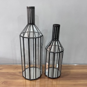 Modern Iron Glass <b>Lantern</b> <b>Set</b> of 2 Handmade Geometric Table <b>Lantern</b> Decorative Candle Holder for Home Wedding Hotel Decor - Product Image 4