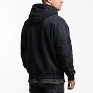 Nueva Sudadera con Capucha Negra para Hombre, con Cierre, Diseño Desgastado con Estampado de Tortuga, Corte Regular, Felpa Francesa de Algodón, Ropa Casual de Otoño - Product Image 2