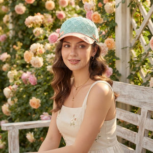 Casquette de baseball élégante pour femme en dentelle avec broderie complexe et décoration en strass, fermeture arrière, élégante et décontractée pour l'été - Product Image 5