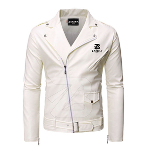 <b>Men</b> Genuine Leather Waterproof Windproof Slim Fit Casual Motorcycle <b>Jacket</b> Lapel Collar Diagonal Zipper <b>White</b> Black Fashion - Product Image 1