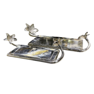 Fancy Leaf Design Metal Dish With Bird Accent <b>High</b> Quality Metal Tray For <b>Kitchen</b> <b>Table</b> Sweets Snacks Serving Tray And Platters - Product Image 6