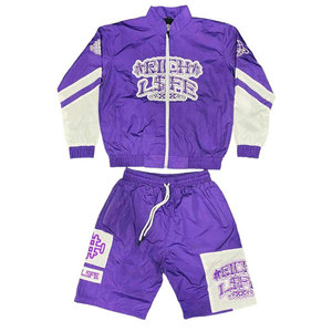 High-visibility Track Suit Crinkle <b>Nylon</b> Reflective Edging Binding Strip Windbreaker Jackets and <b>Jogger</b> Shorts Tracksuit Sets - Product Image 1