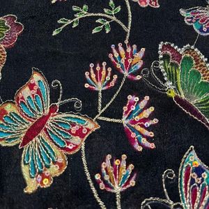 Premium position print with embroidery fabric is a modern textile designed for stylish fashion and <b>garment</b> collections This fabr - Product Image 2