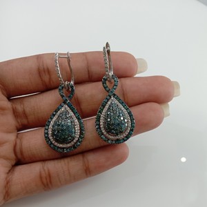 3.76 Cttw Round Cut White Color Enhanced Blue Natural Diamond Teardrop <b>Dangle</b> <b>Earrings</b> for Women 925 Sterling <b>Silver</b>, H-I Color - Product Image 4
