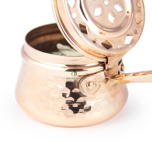 Hammered Copper <b>Bakhoor</b> Burner Portable Arabic <b>Oud</b> Incense Holder Pot With Long Wooden Handle & Detachable Lid For Home Decor - Product Image 5