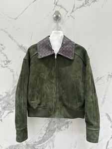 Blouson bomber en daim vert olive pour homme, col rabattu, fermeture éclair, vêtement décontracté pour l'automne - Product Image 6