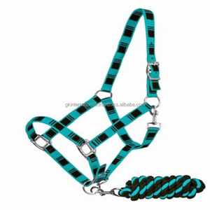 Halter de caballo de nailon más vendido, cuerda de plomo a juego, Halter de nailon bordado a cuadros de fantasía personalizado para caballo - Product Image 6